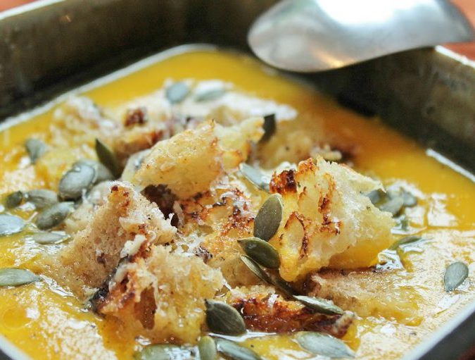 Pumpkin and Root Vegetables Soup with Parmigiano-Reggiano Croutons